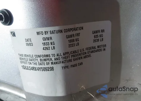 2004 Saturn L300 3 из США, поврежденный, VIN 1G8JL54RX4Y509208